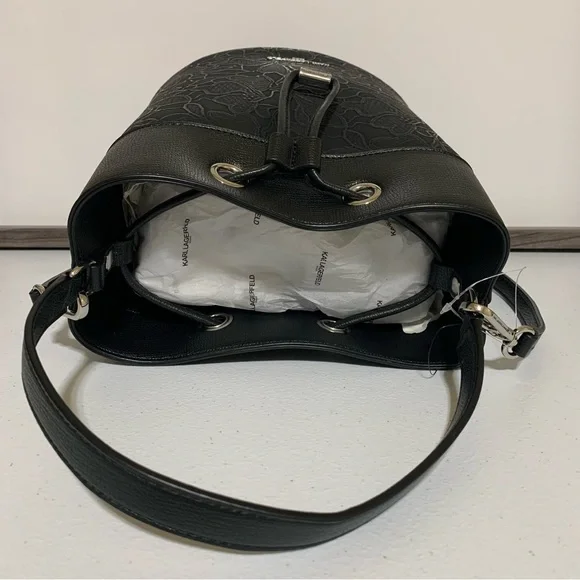 Karl Lagerfeld Paris™ Black Lace Embossed Maybelle Adele Bucket Bag-NWT